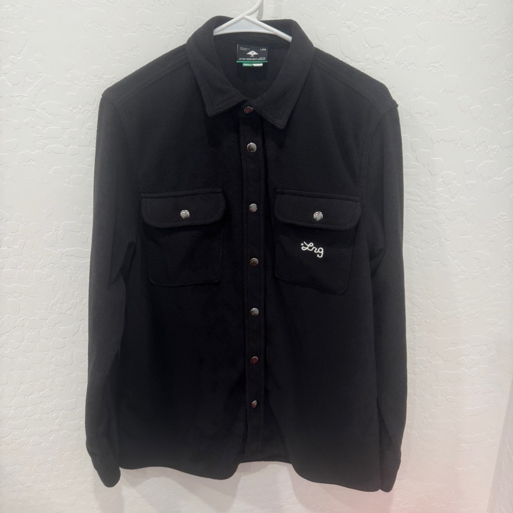 LRG Lifted Research Group Fleece Sweater Small Logo Button Snap Light Shacket